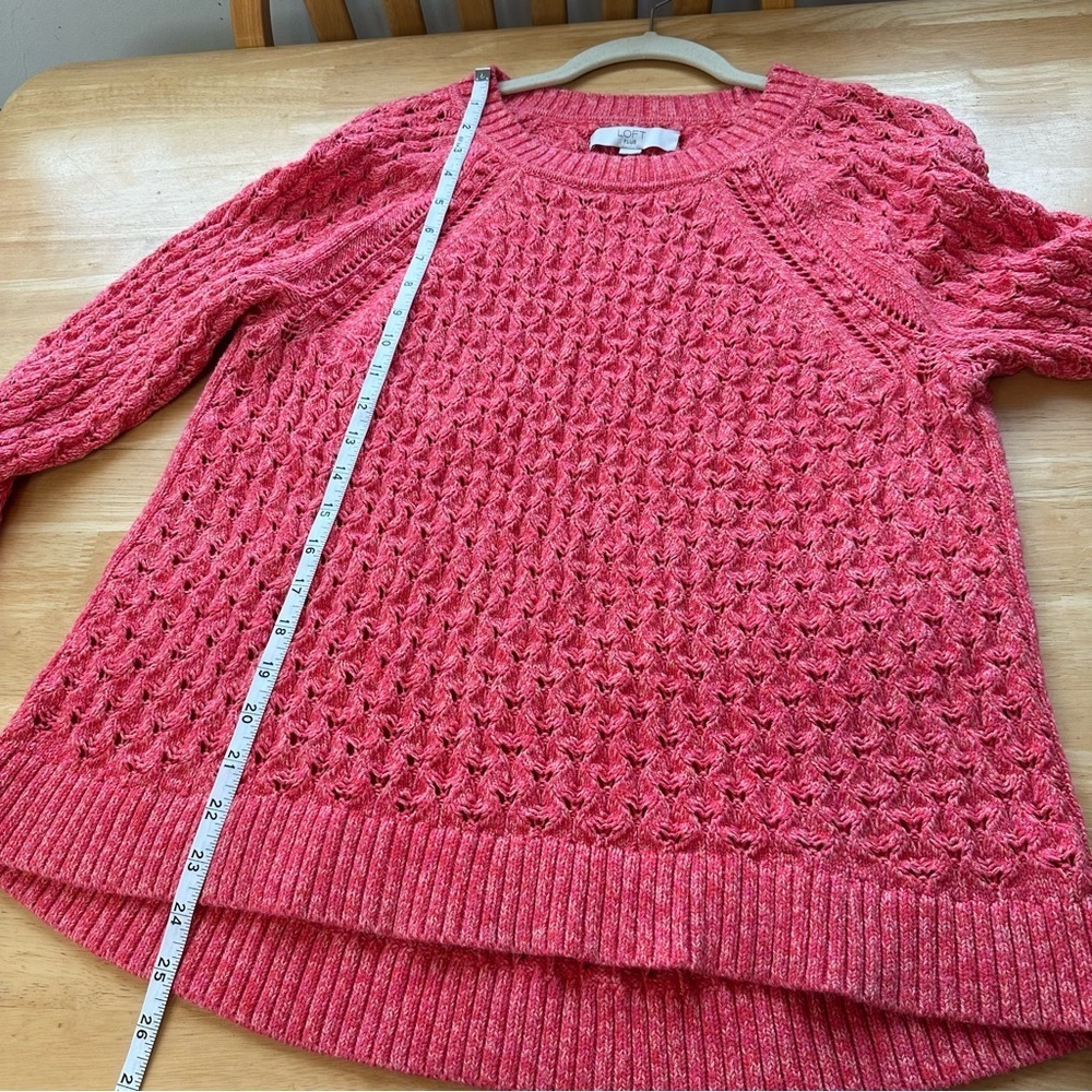 Loft Plus Size 14 Coral Pink Melon Long Sleeve Crochet Sweater - Picture 5 of 7